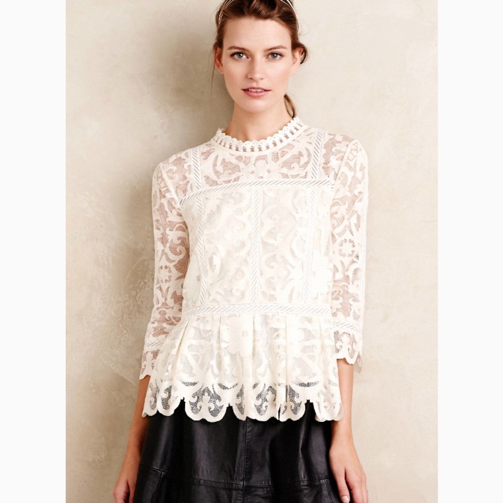 Anthropologie Nautical Lace Blouse in white
